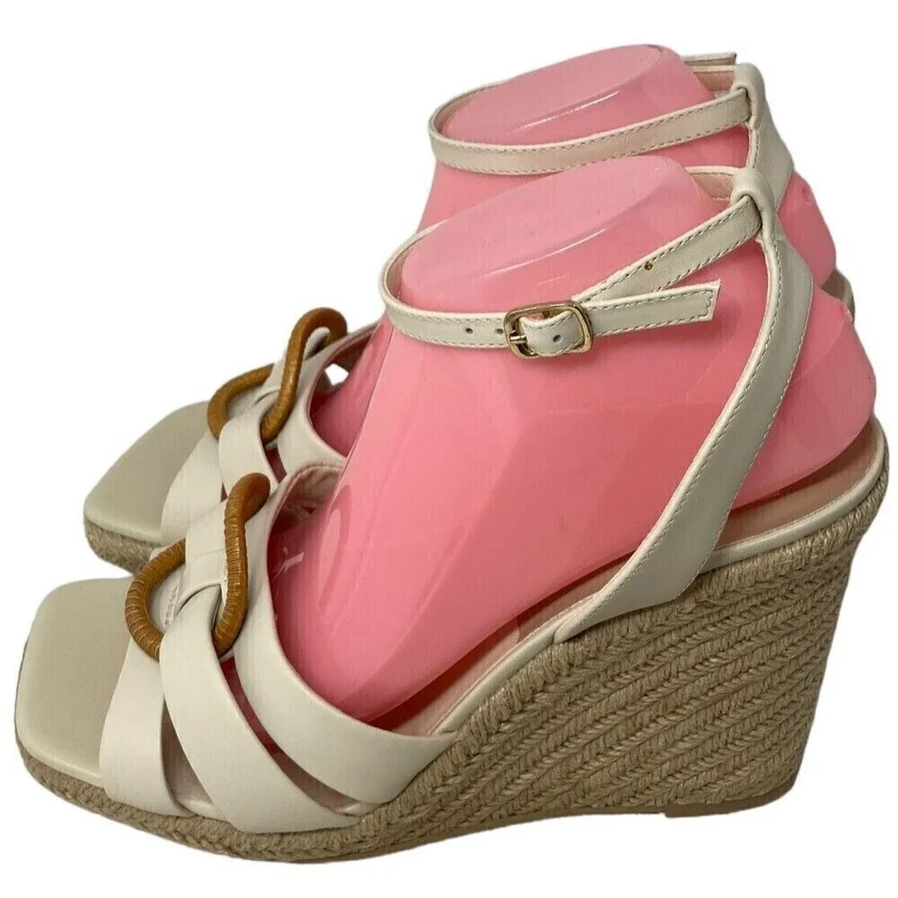 Dolce Vita Maze Women's Size 10 Ivory Leather Open Toe High Wedge Heel Sandals
